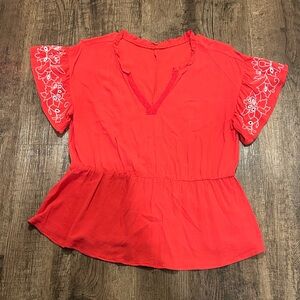 Maurices Red Floral Embroidered Blouse
